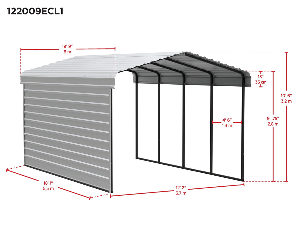 Galvanized Steel Carport Kit, 12' x 20' x 9' S1024