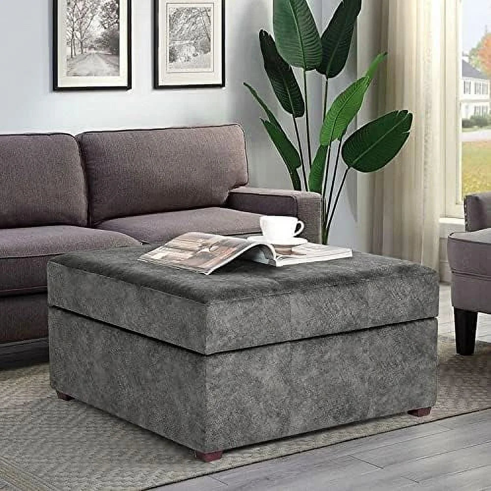 Square Upholstered Tufted Ottoman with Nailhead Trim Wood Legs U283