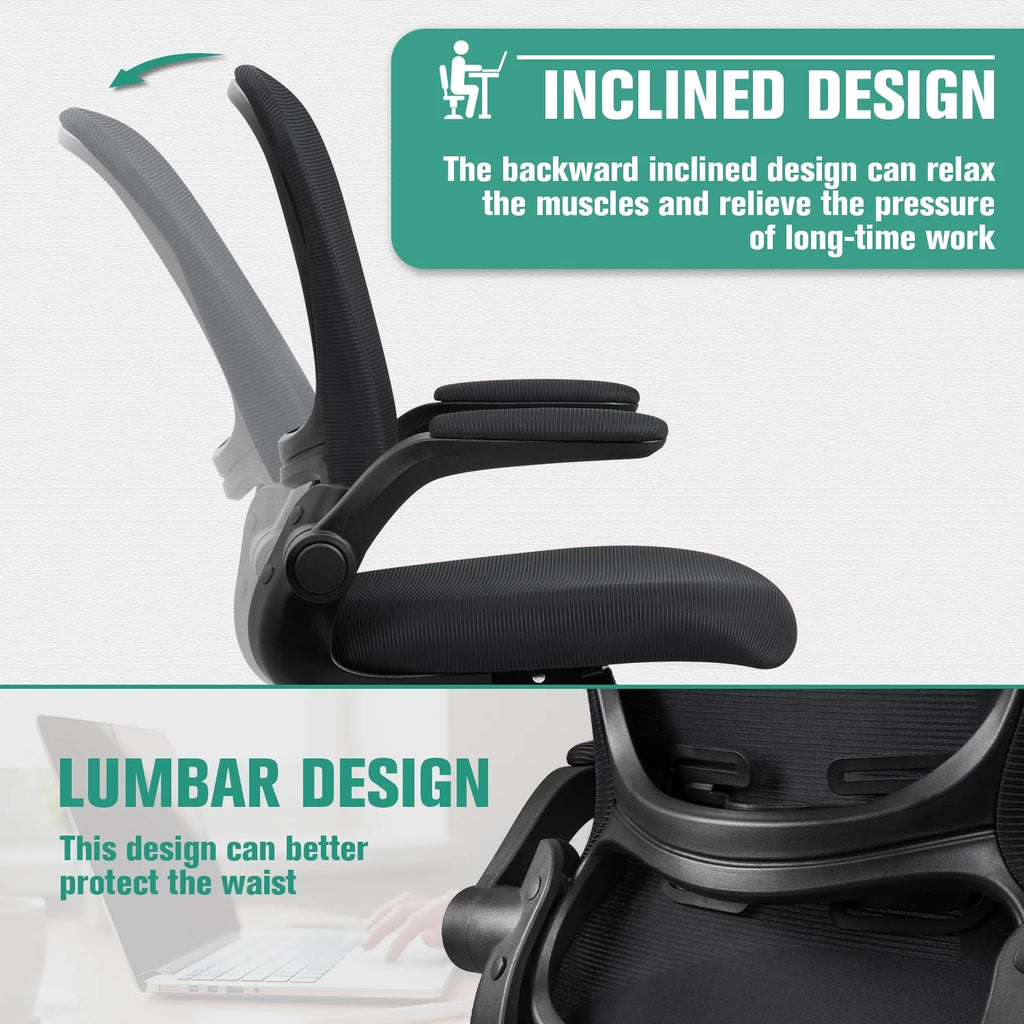 Black Mesh Ergonomic Office Chair with Flip-up Armrests M77337