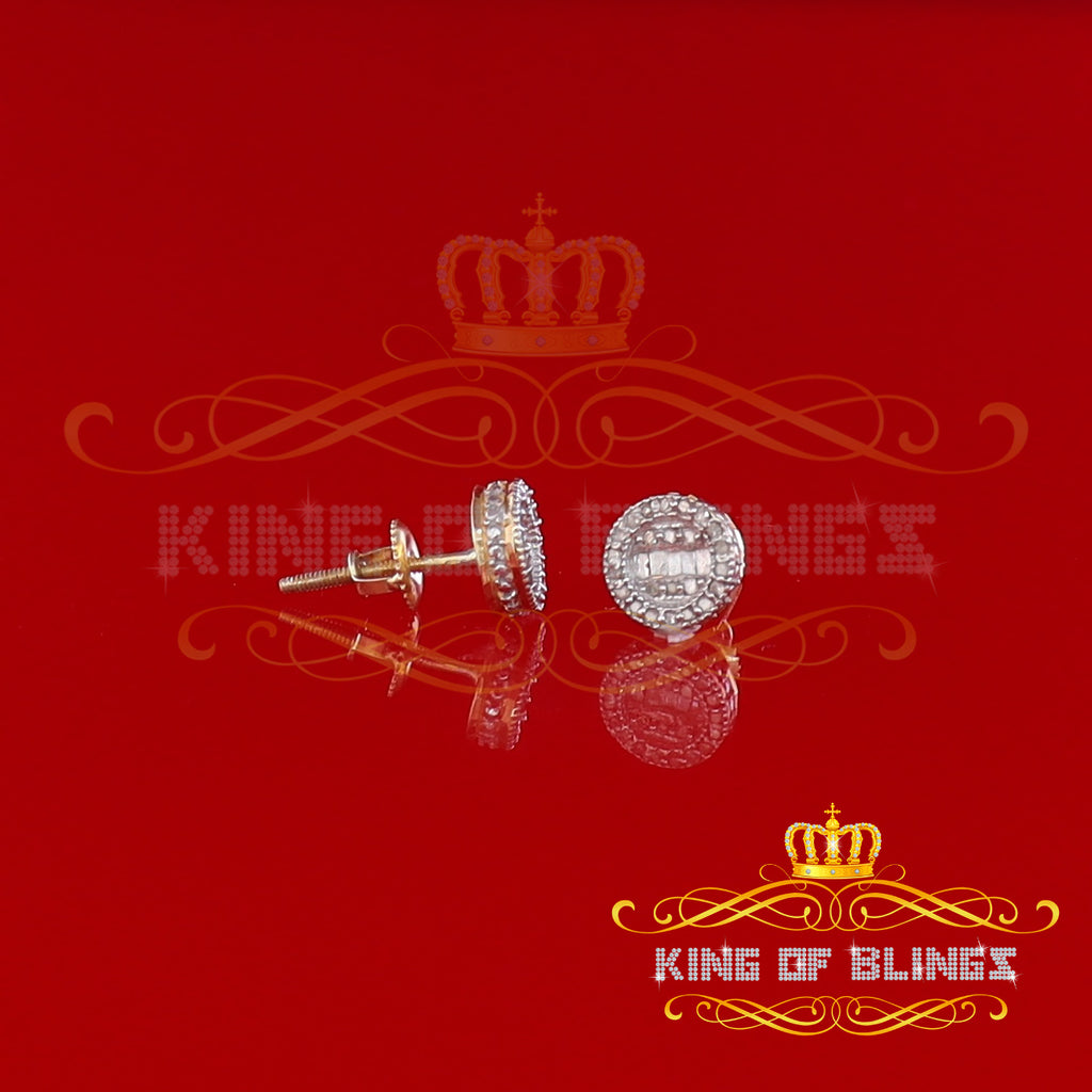 925 Yellow Silver 0.20ct Diamond Men's Round Earrings L896