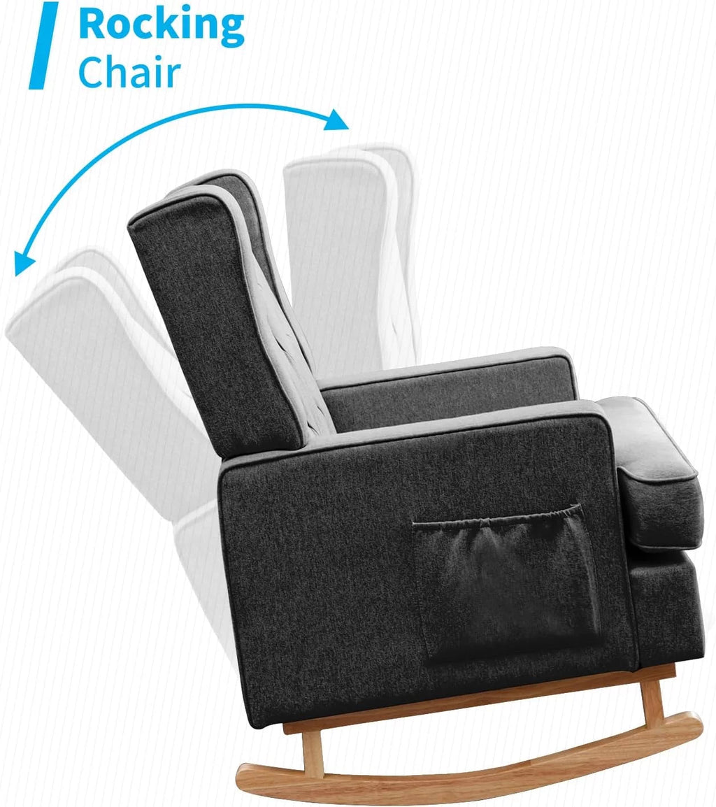 Dark Grey Upholstered Rocking Chair with Side Pocket A489151
