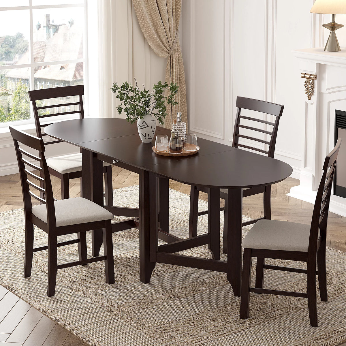 Retro Drop-Leaf Table with 4 Upholstered Dining Chairs B355