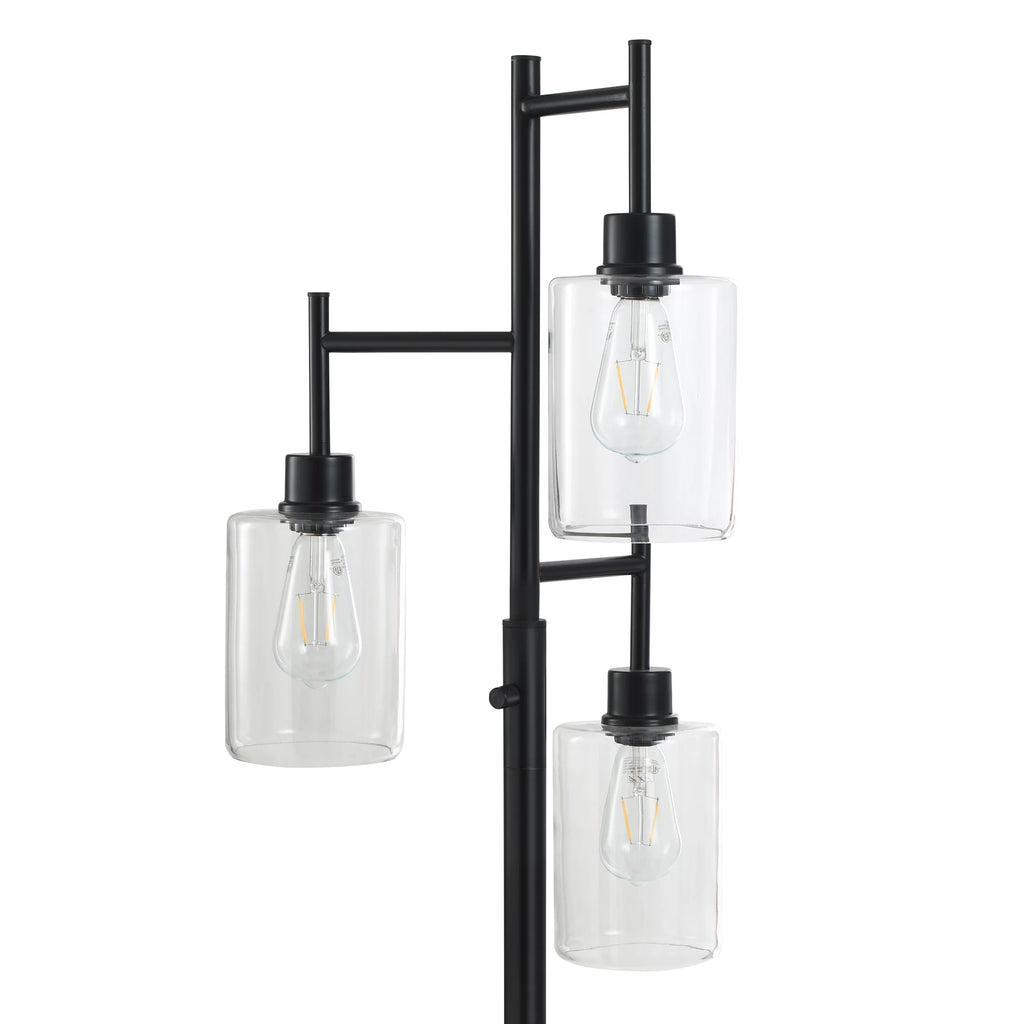 Black 3-Tier Floor Lamp with Glass Shades I18806