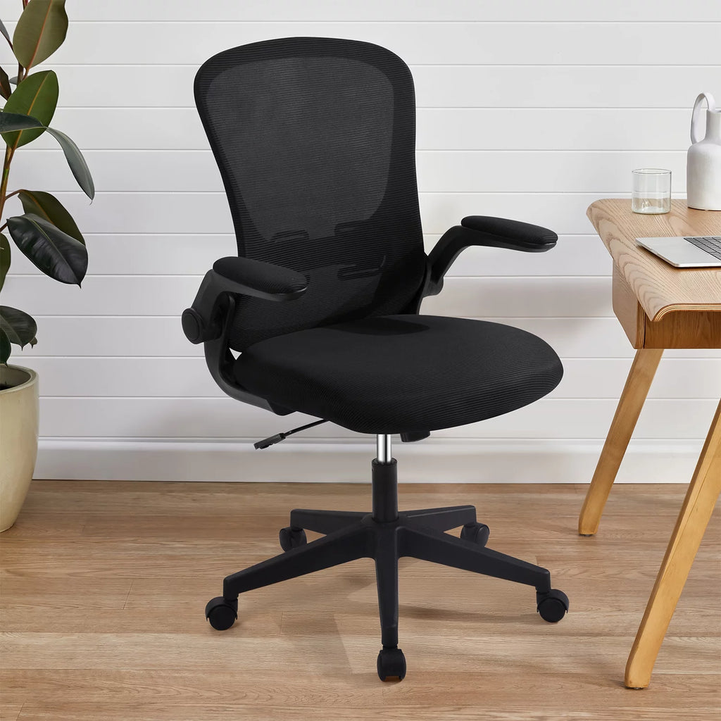 Black Mesh Ergonomic Office Chair with Flip-up Armrests M77337