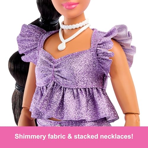 Metallic Blue Top and Skirt Doll with Wavy Brown Hair and Accessories T2374