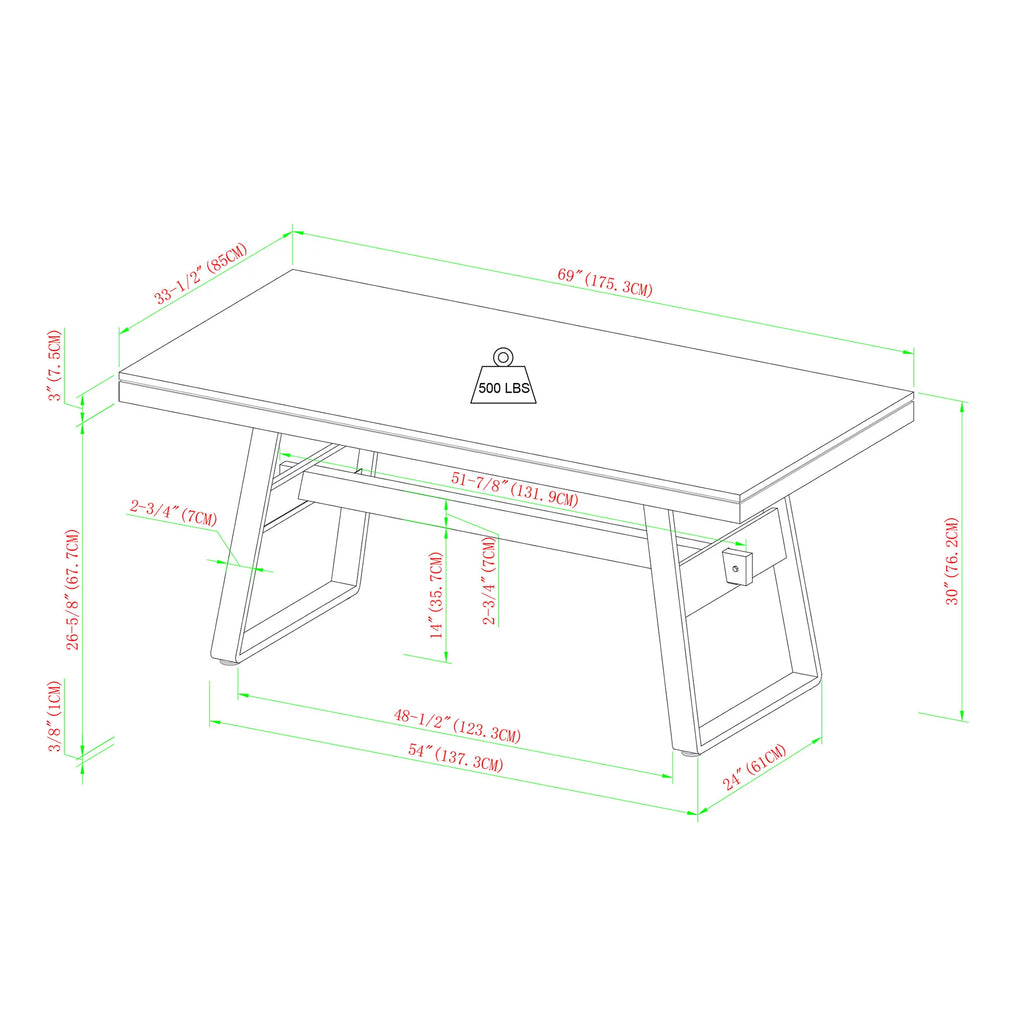 Modern 69” Industrial Dining Table J874