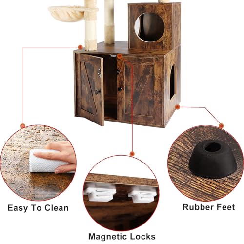 2-in-1 Wooden Cat Tree Tower with Litter Box Enclosure K65093