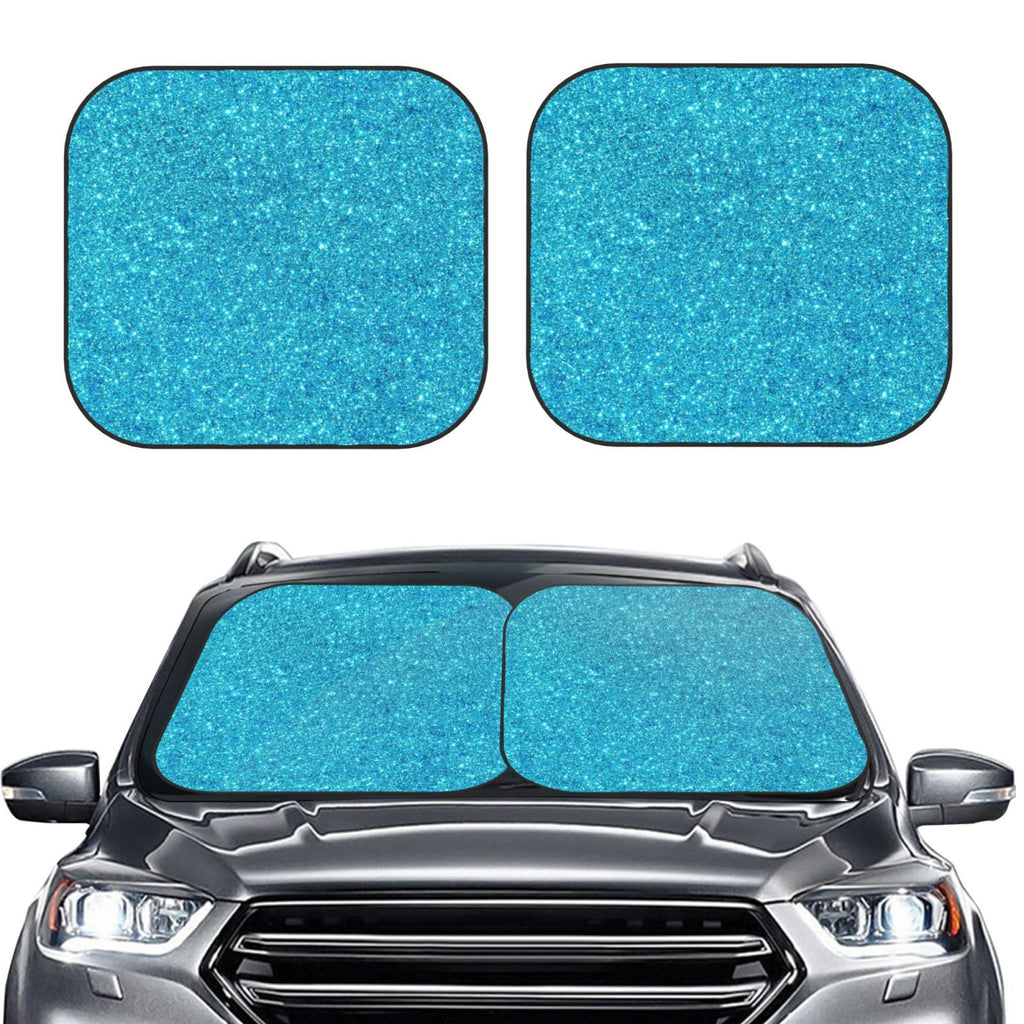 Blue Glitter Windshield Sun Shade 2-Piece Foldable Car Front Window Sunshade X684831