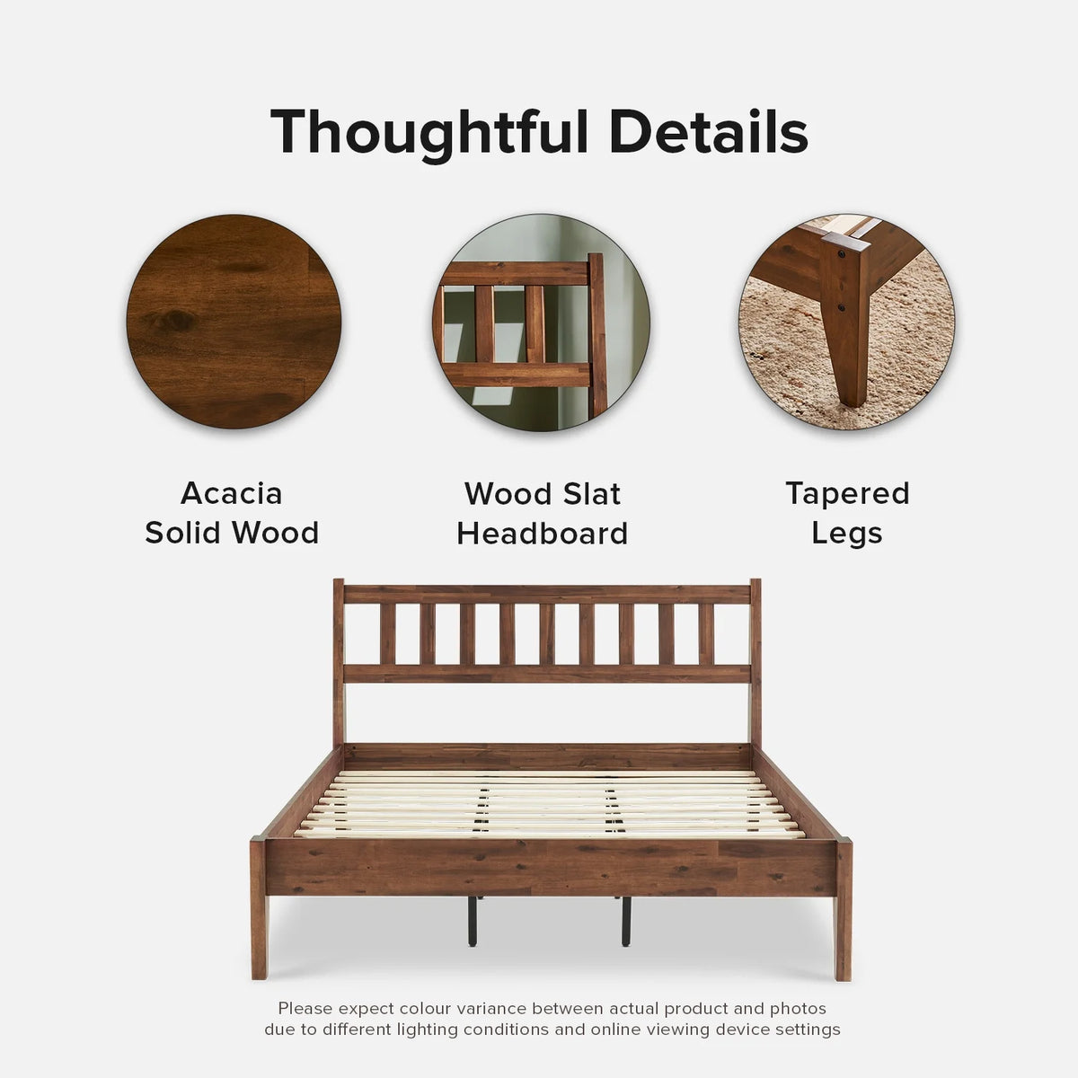Queen Size Acacia Solid Wood Platform Bed Frame with Headboard S607