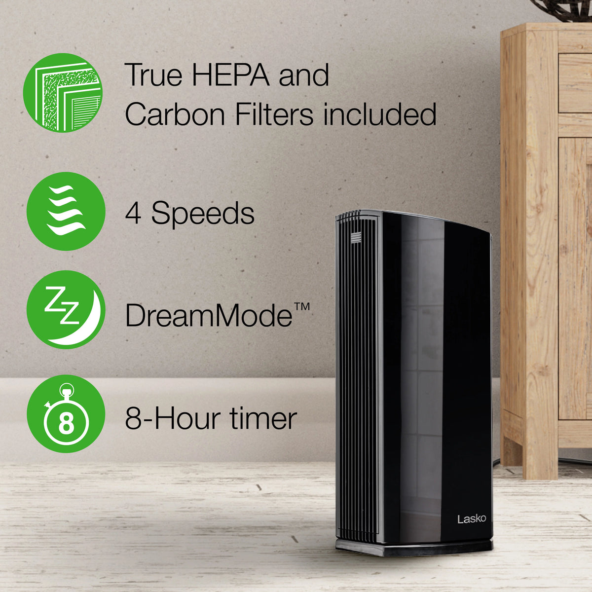 Black HEPA Filter Air Purifier Tower with Timer N540332