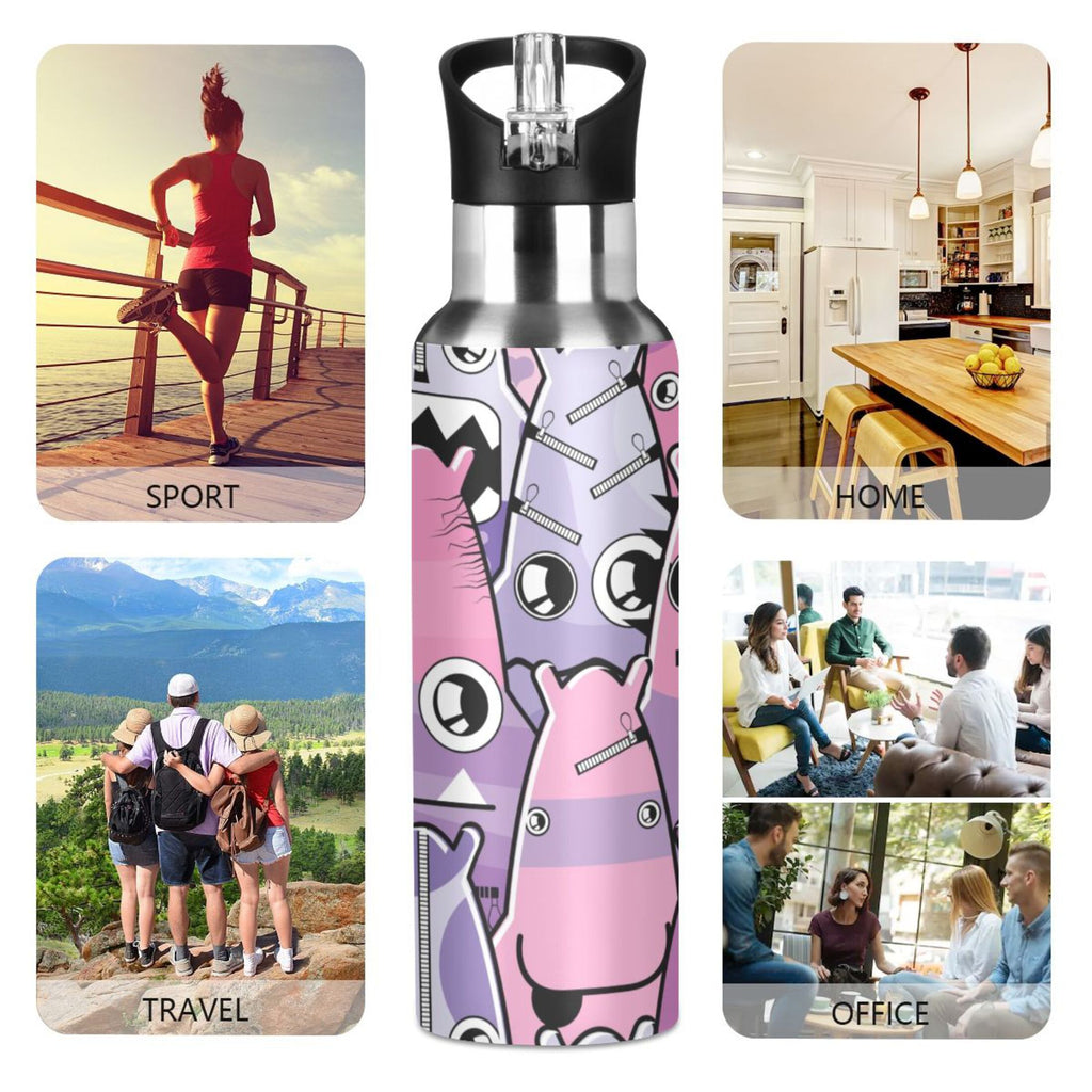 Stainless Steel Insulated Thermos Vacuum Flask Water Bottle with Straw Lid Q4462