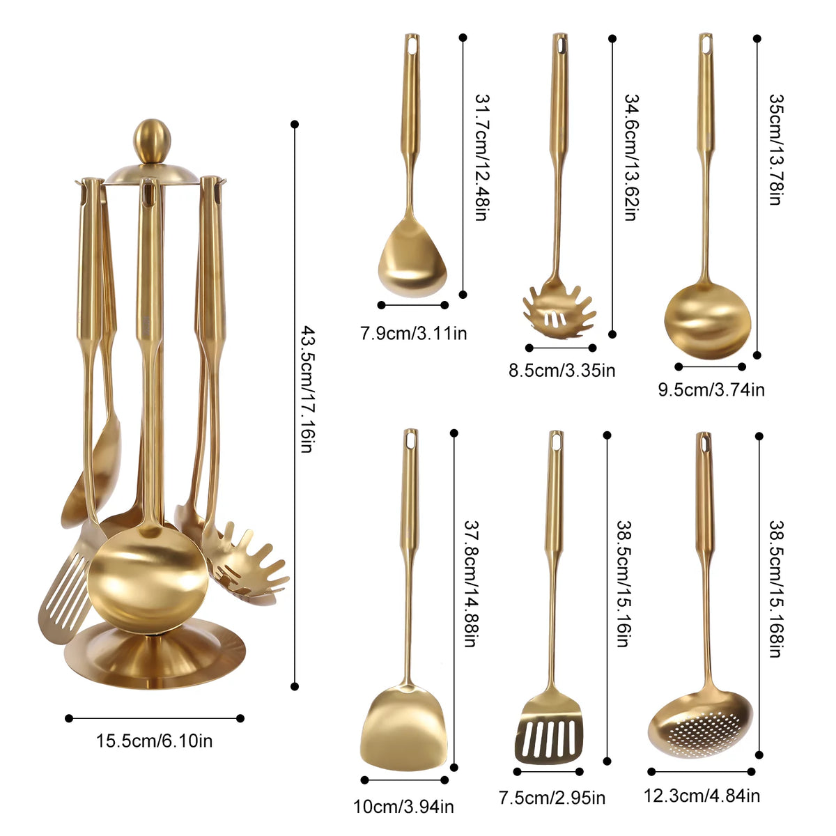7 Pc Gold Kitchen Cooking Utensil Set with Stand P221742