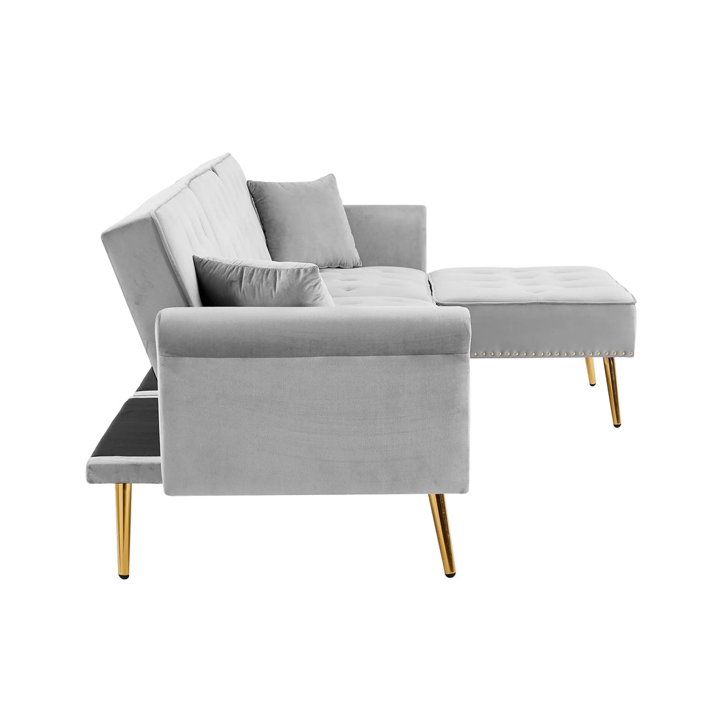 Light Grey Reversible Sectional Sofa Bed with Ottoman F757