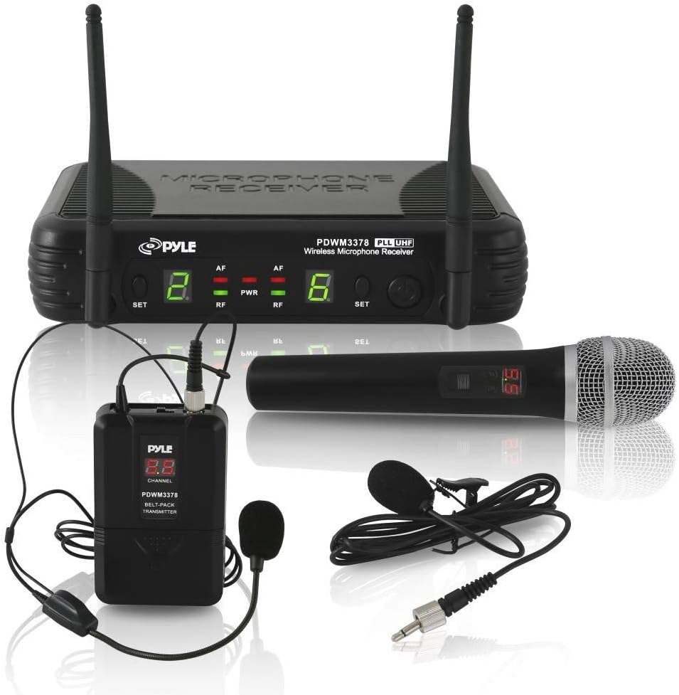 Black Wireless Microphone System with Headset and Lapel Mic Y701