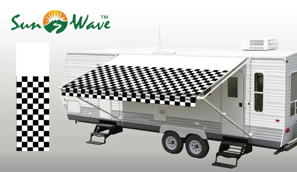 RV Awning Replacement Fabric 12' Checkered Pattern S52880