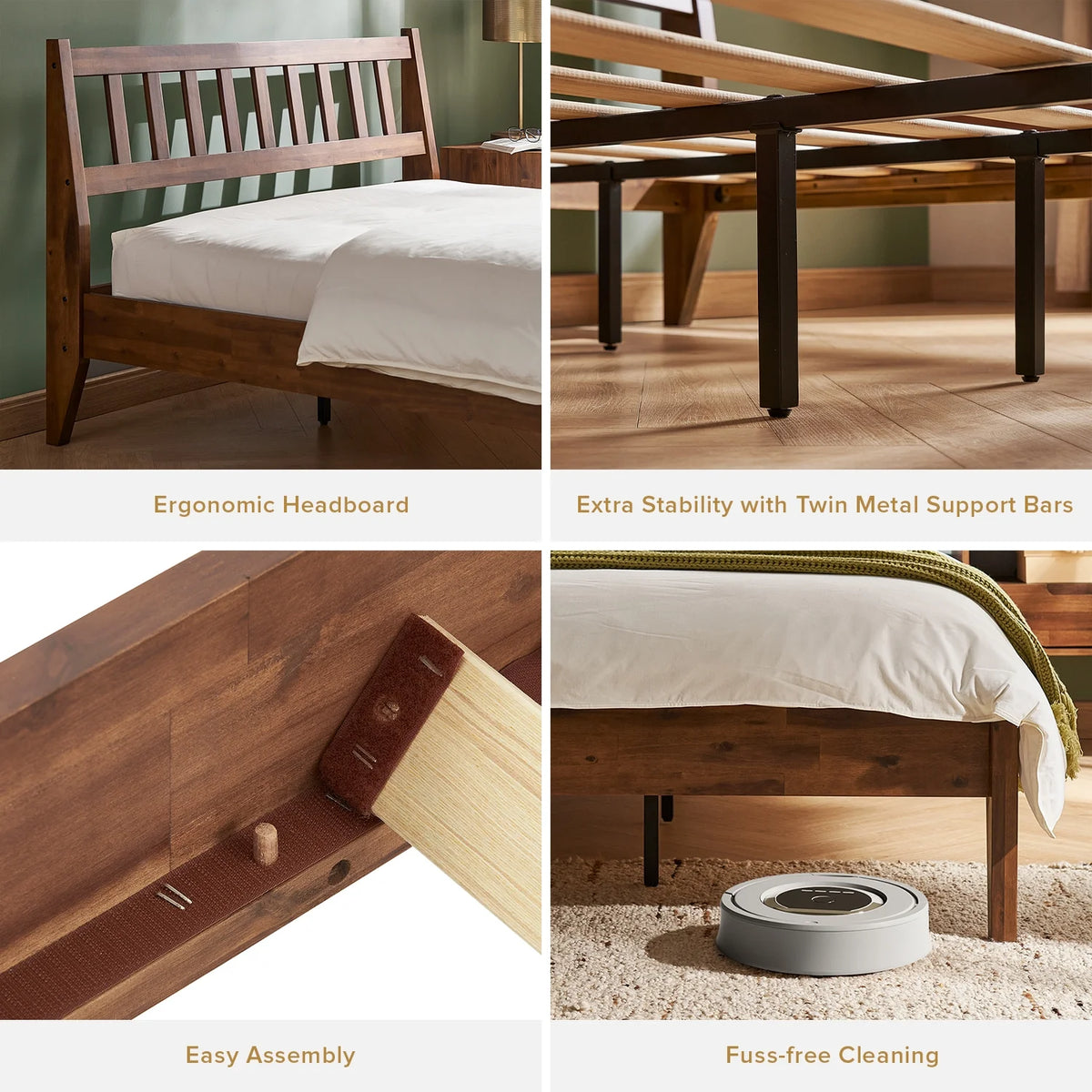 Queen Size Acacia Solid Wood Platform Bed Frame with Headboard S607