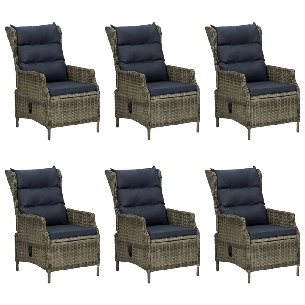7 Piece Patio Dining Set Glass Tabletop Table and 6 Chairs with Cushion Brown Poly Rattan Q2809