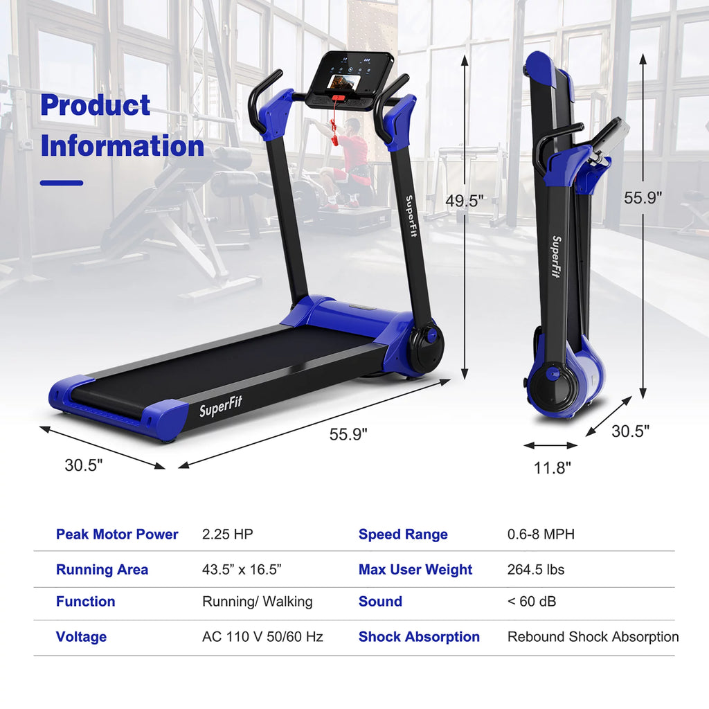 Folding 2.25HP Electric Treadmill Black Q9151