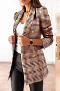 Plaid Print Buckle Turndown Collar Outerwear J50389