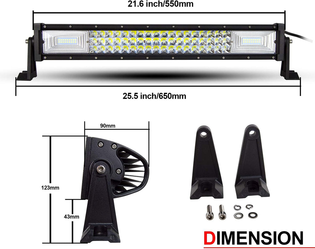 22 inch 7D 324W Triple Row LED Light Bar Spot Flood Combo Beam Waterproof 20000LM Pack of 2 B3557