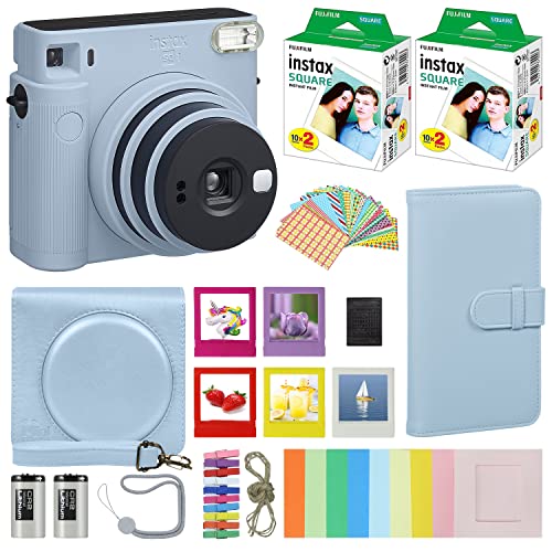 Chalk White Instant Camera with Carrying Case and 40 Sheets Film B11584