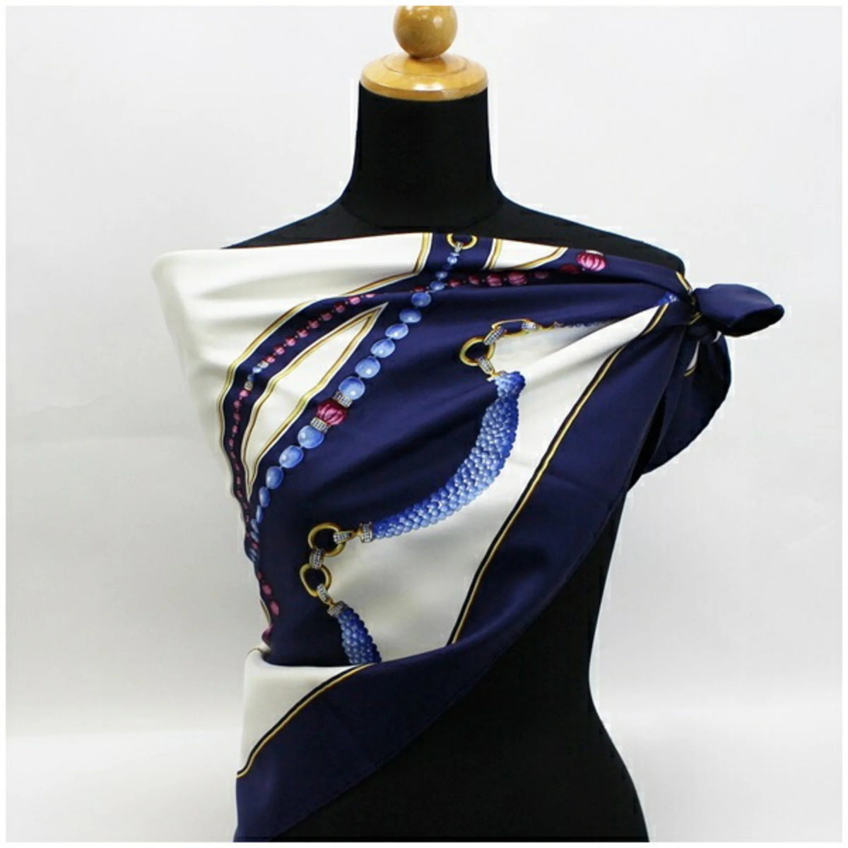 Navy White Pattern Scarf Muffler D149