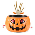 Animated Pumpkin Candy Bowl with Moving Skeleton Hand P428690