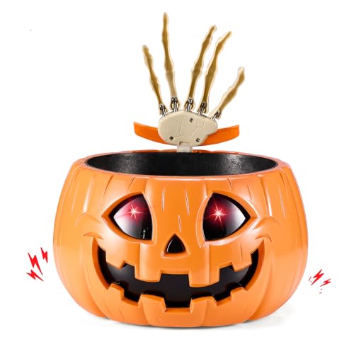 Animated Pumpkin Candy Bowl with Moving Skeleton Hand P428690