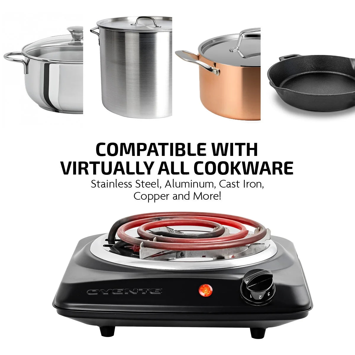 1000W Black Electric Countertop Single Burner T274