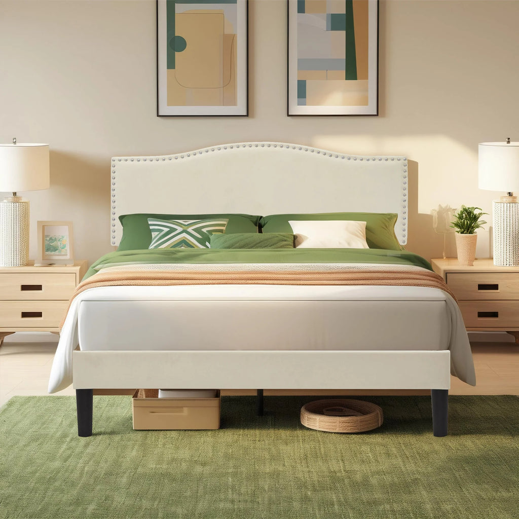 Queen Upholstered Platform Bed with Adjustable Headboard B2340