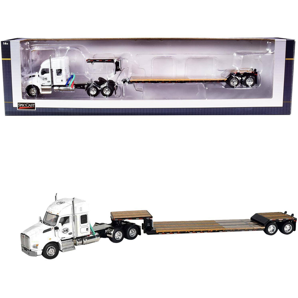 White Diecast Tractor Truck with Lowboy Trailer 1/64 Model Q967425