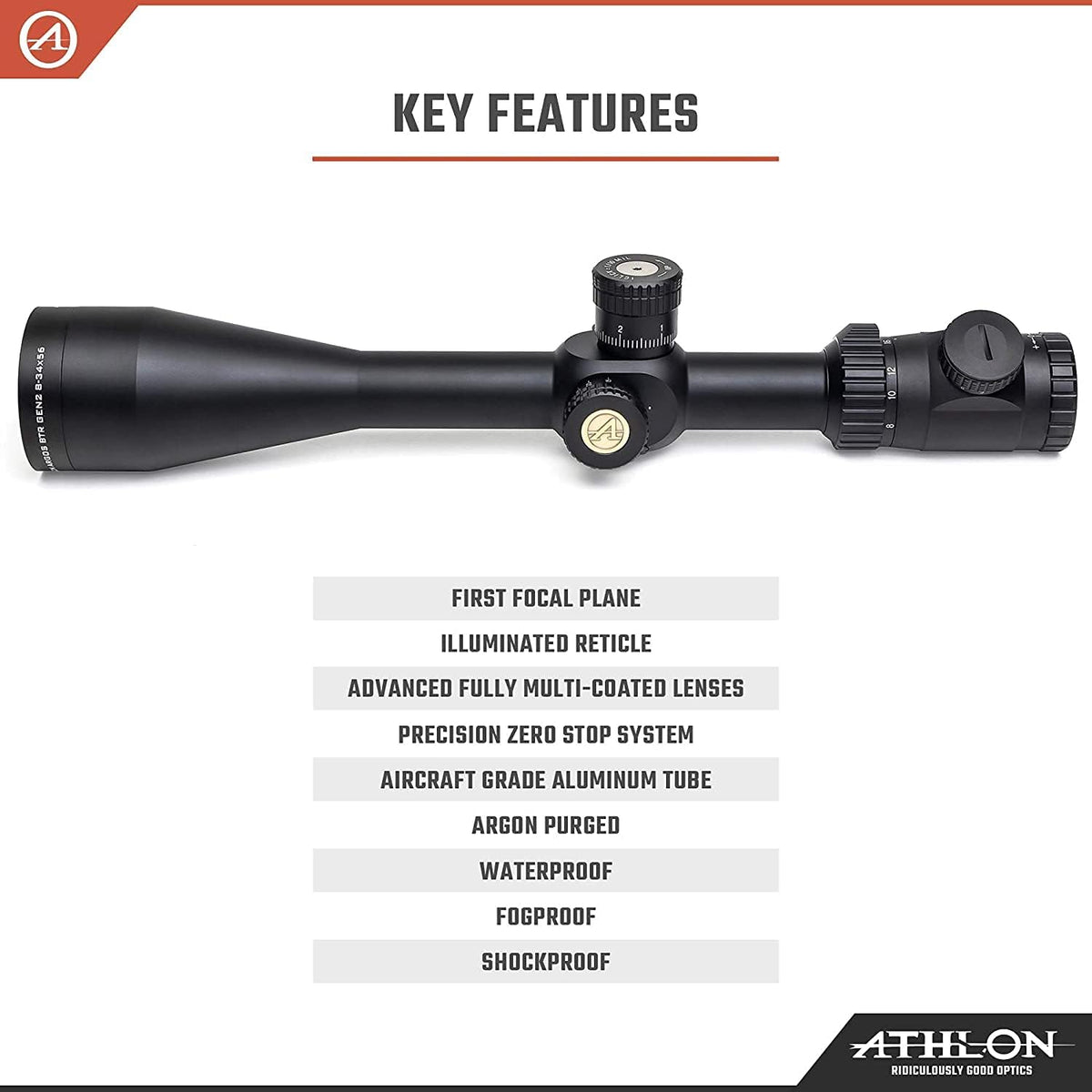 Athlon Optics Argos BTR GEN2 8-34X56 IR MIL First Focal Plane Riflescopes M540556