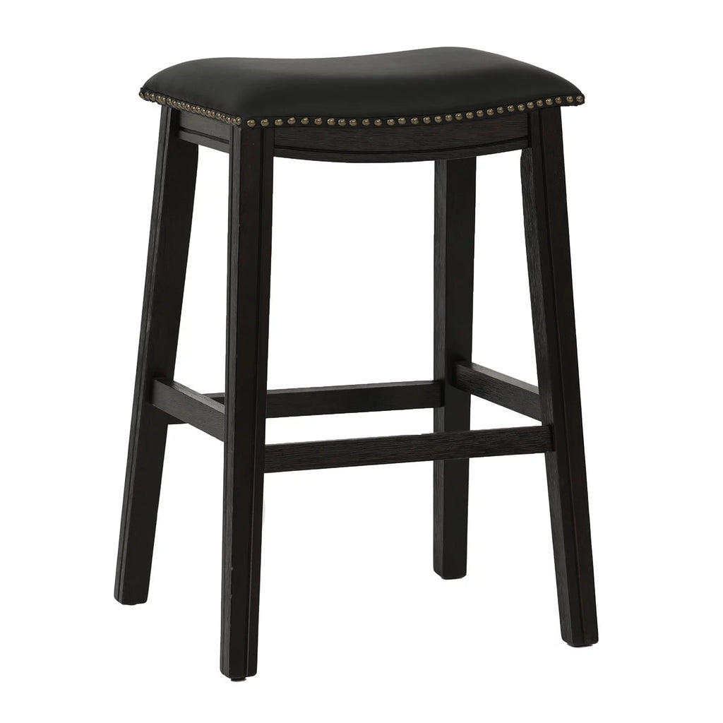 29" Black Faux Leather Saddle Bar Stool Set of 2 X518