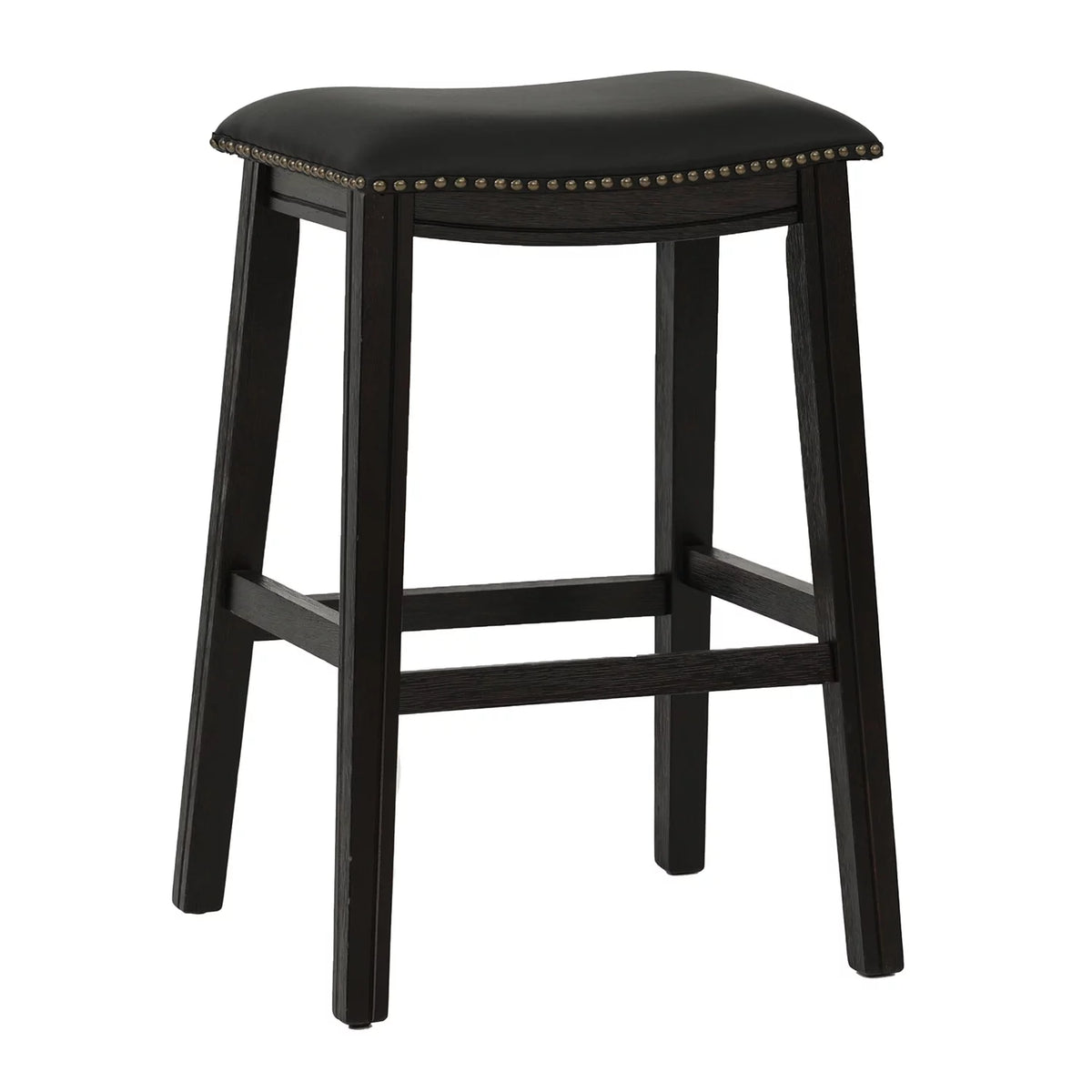 29" Black Faux Leather Saddle Bar Stool Set of 2 X518