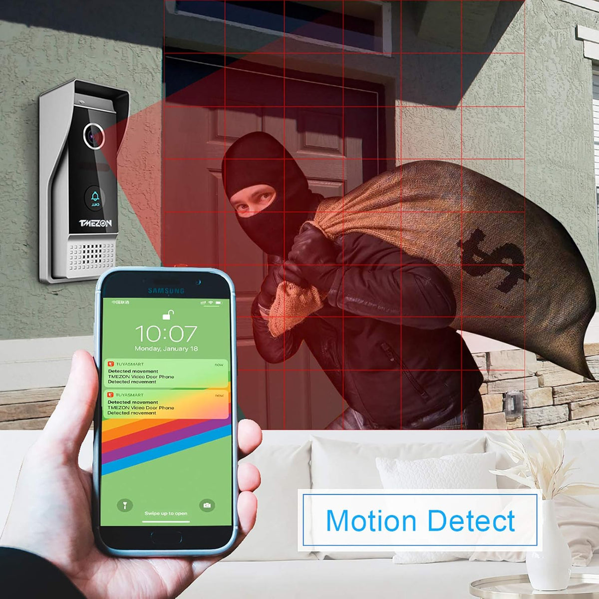 Wireless WIFI Video Door Phone IP Doorbell Intercom System with Camera 4 Wire 7 Inch Entry with 1x1080P Wired Camera Night Vision K82163
