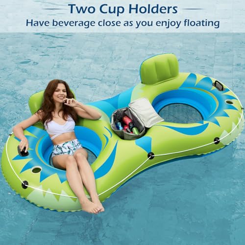2 Person Inflatable River Tube Float with Cooler Q3844