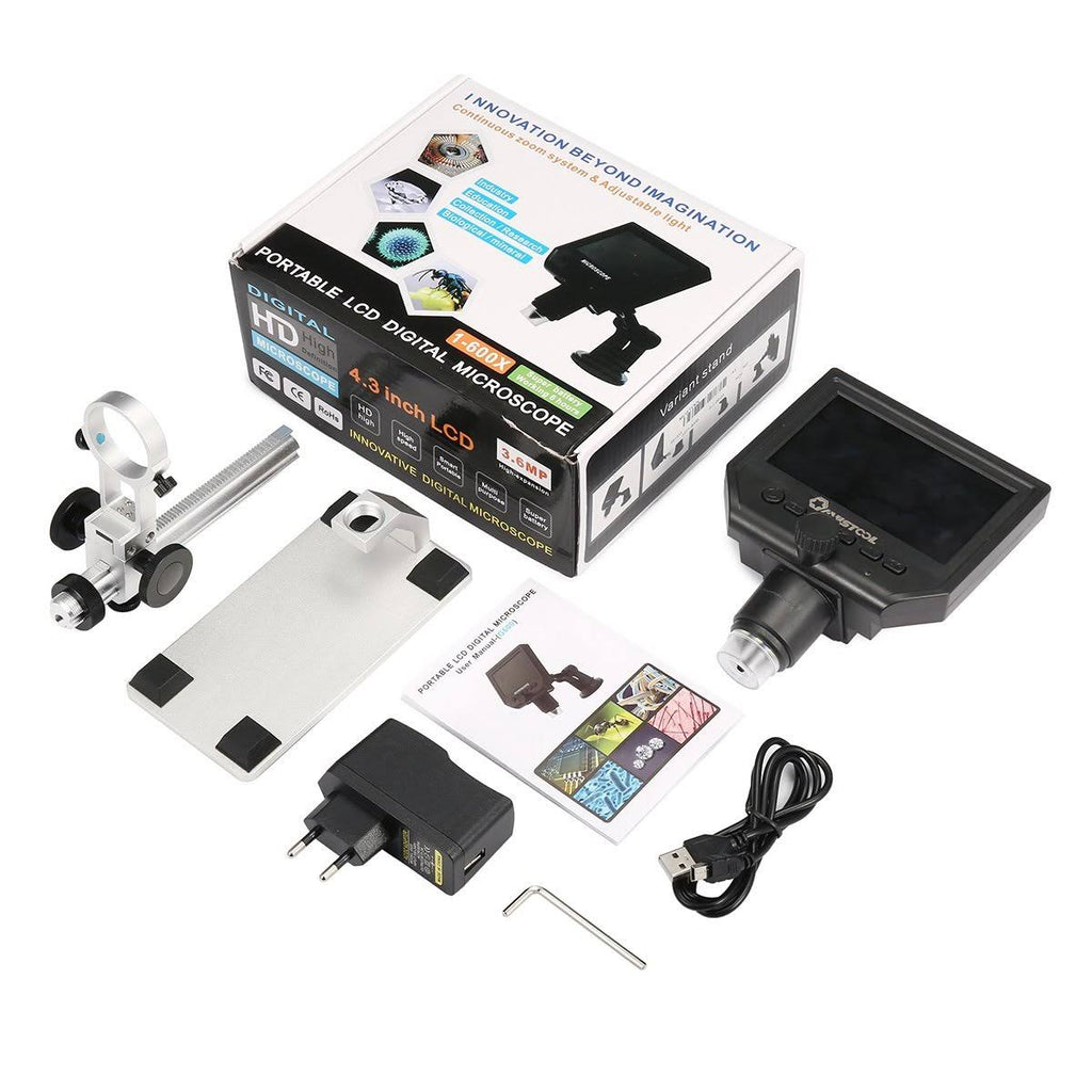Digital Microscope 1-600X 3.6MP 4.3inch HD LCD Display with Aluminum Alloy Stand T930720