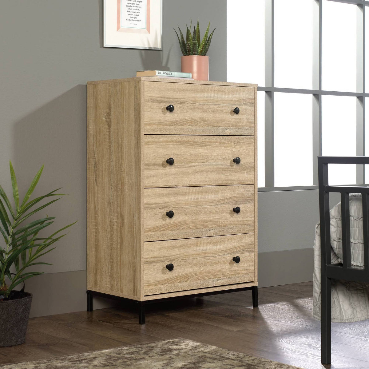4-Drawer Tall Wood Bedroom Chest in Charter Oak T3680