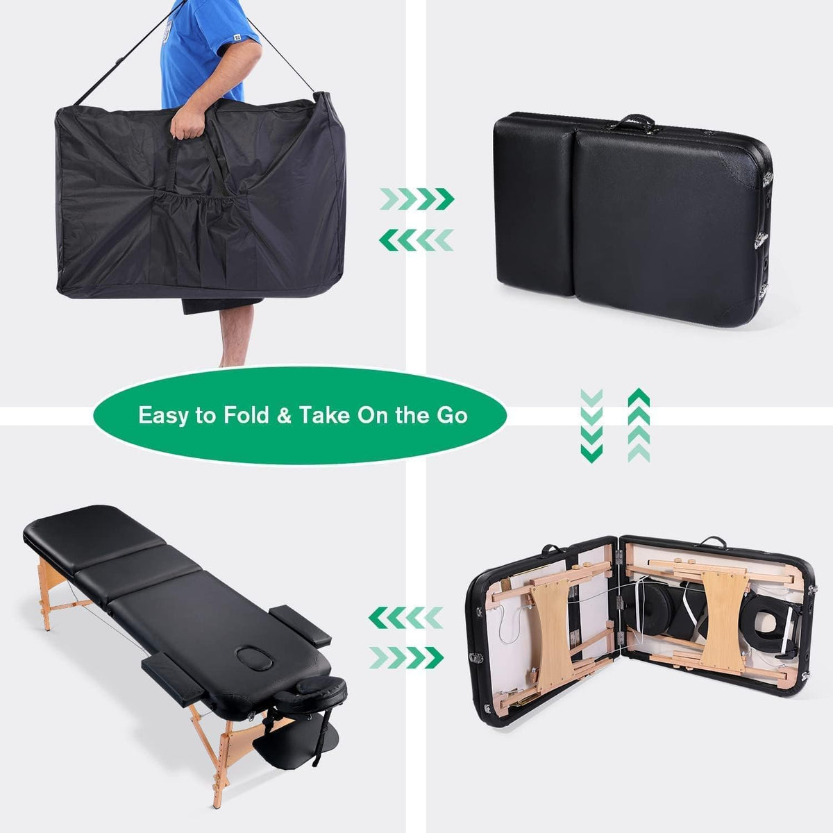 Black Ergonomic Massage Table with Carrying Case X9196