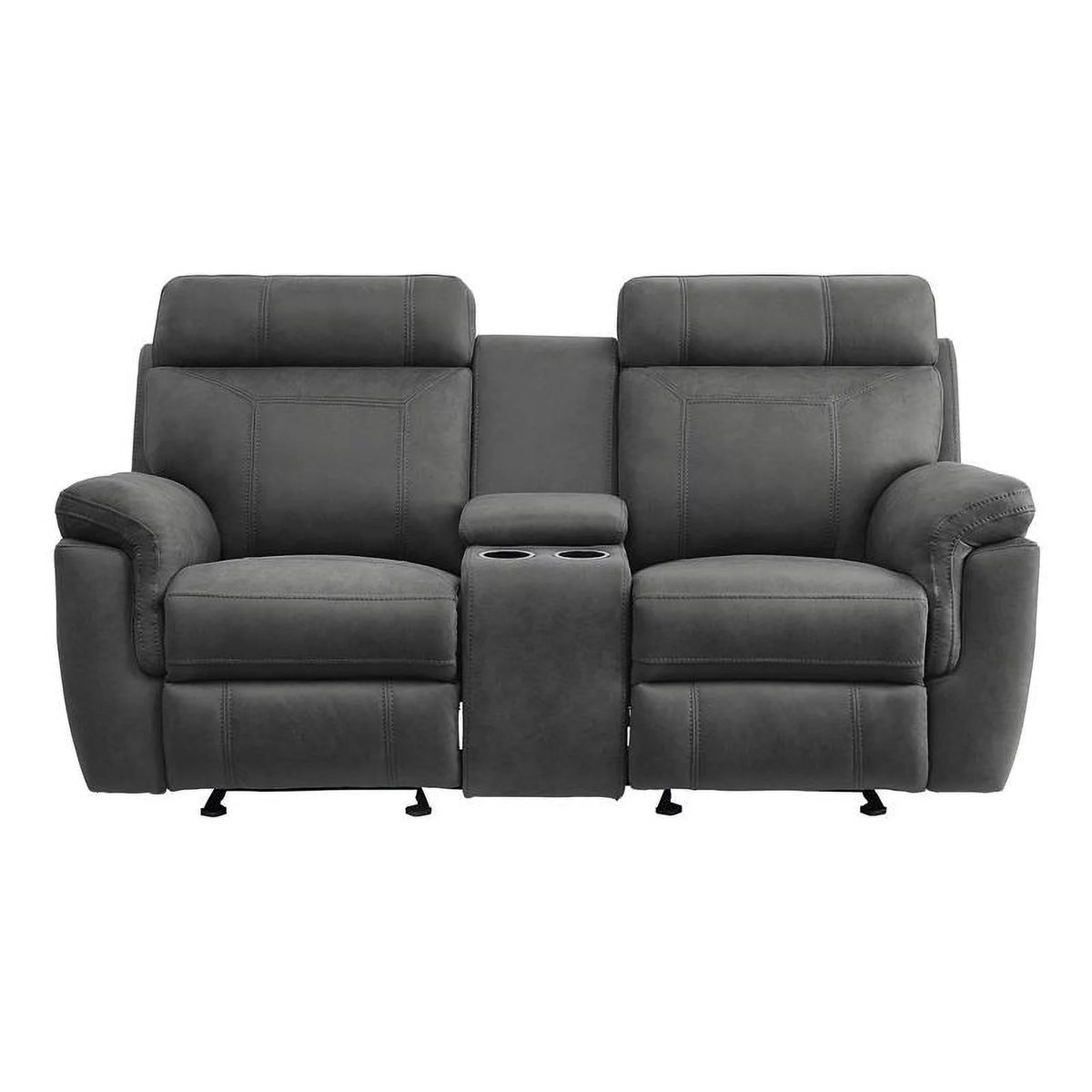Gray Microfiber Double Glider Reclining Love Seat J6329