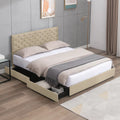 King Size Beige Platform Bed Frame with 4 Storage Drawers P7514