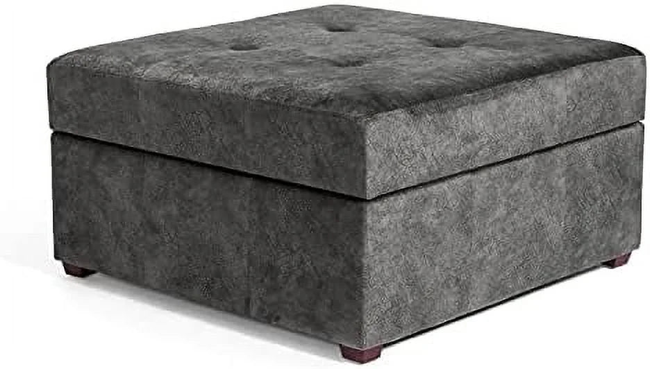 Square Upholstered Tufted Ottoman with Nailhead Trim Wood Legs U283