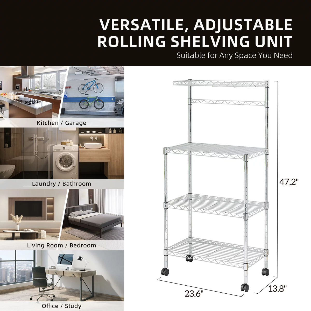 4-Tier Rolling Kitchen Baker's Rack with Storage Shelves X62925