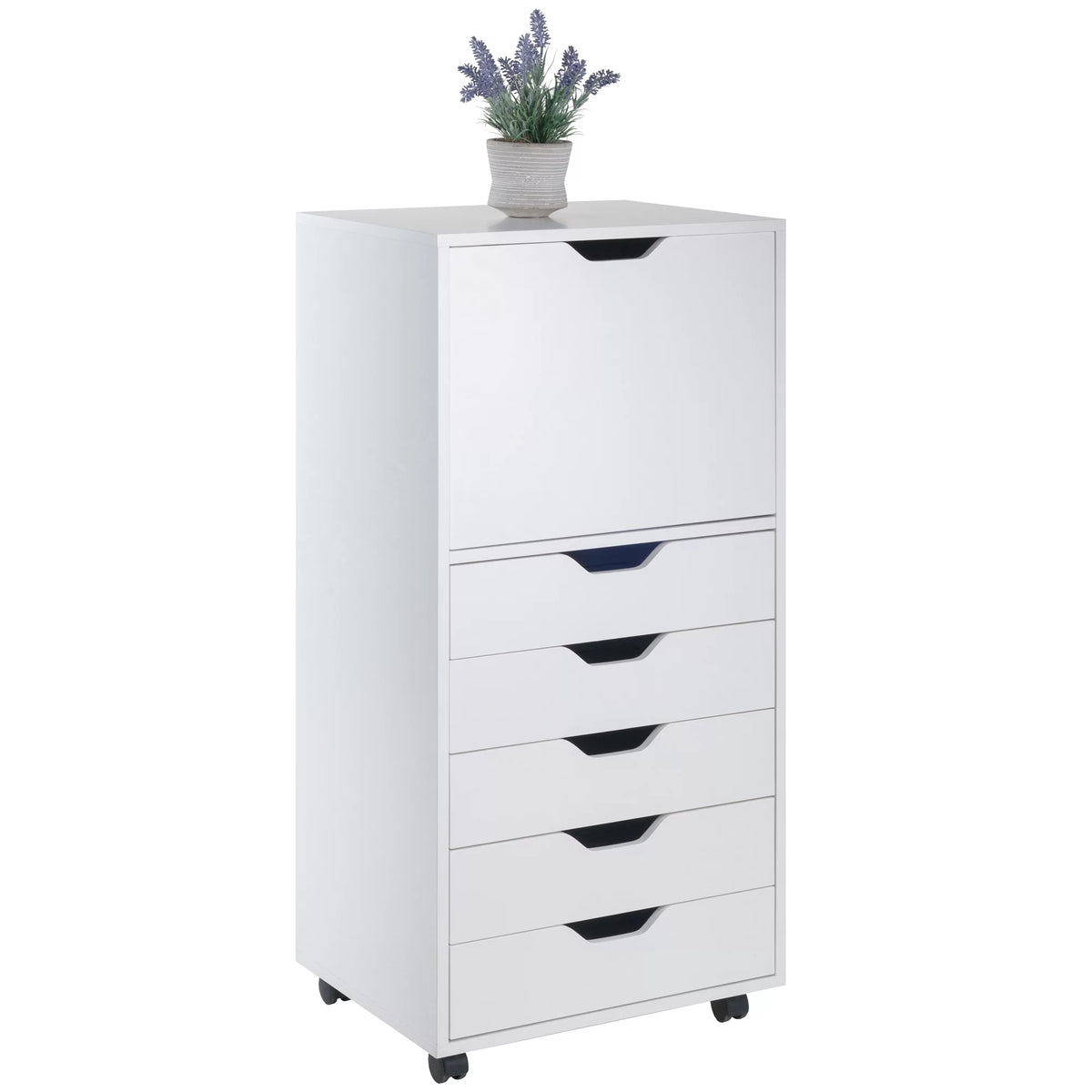 White 5 Drawer Rolling Wood Dresser X86888