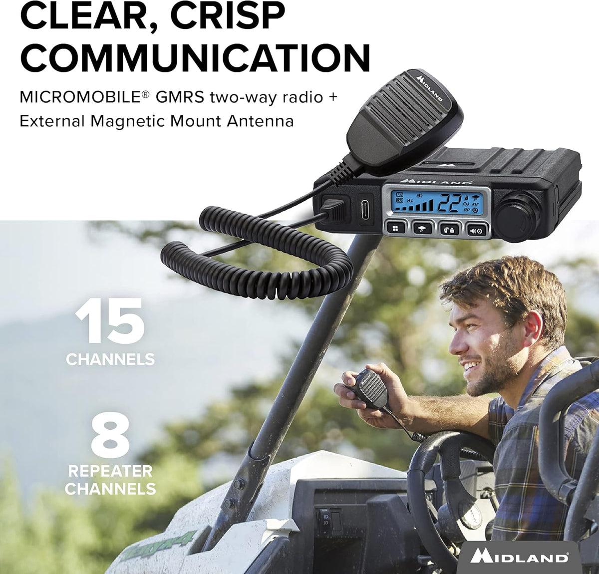 15 Watt GMRS MicroMobile Two-Way Radio with External Magnetic Mount Antenna (Black) H432