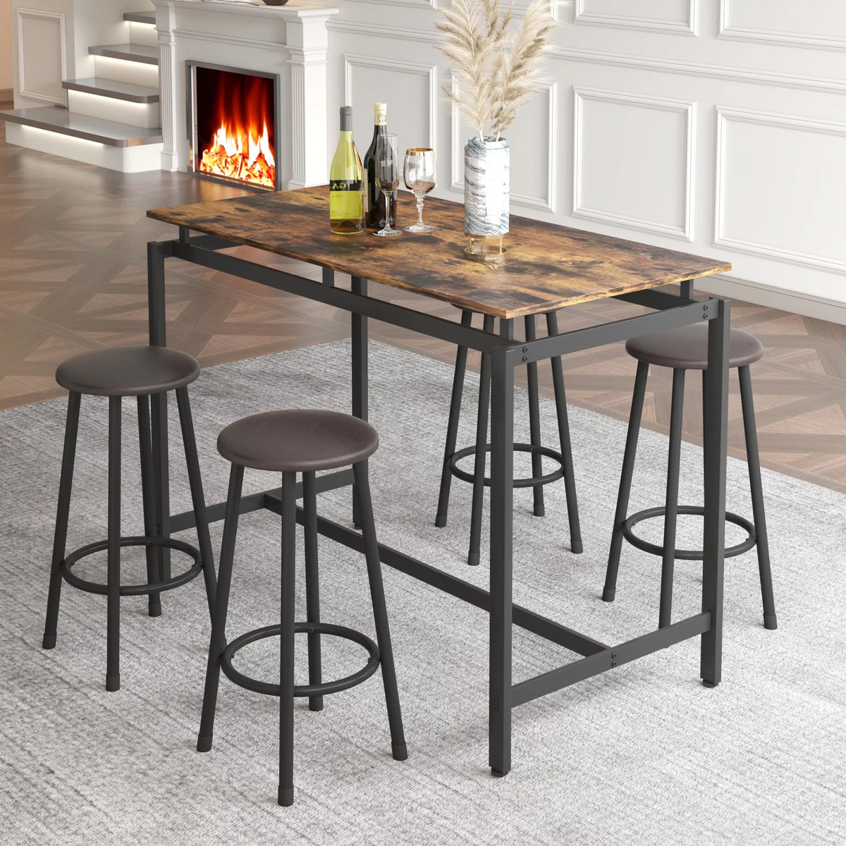 Bar Table Set with 4 Cushioned Stools W36178