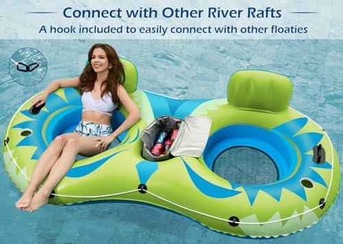 2 Person Inflatable River Tube Float with Cooler Q3844