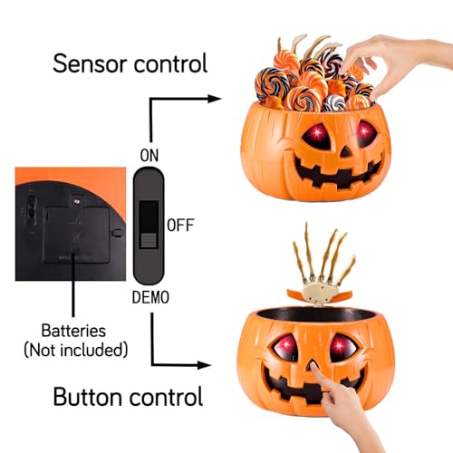 Animated Pumpkin Candy Bowl with Moving Skeleton Hand P428690