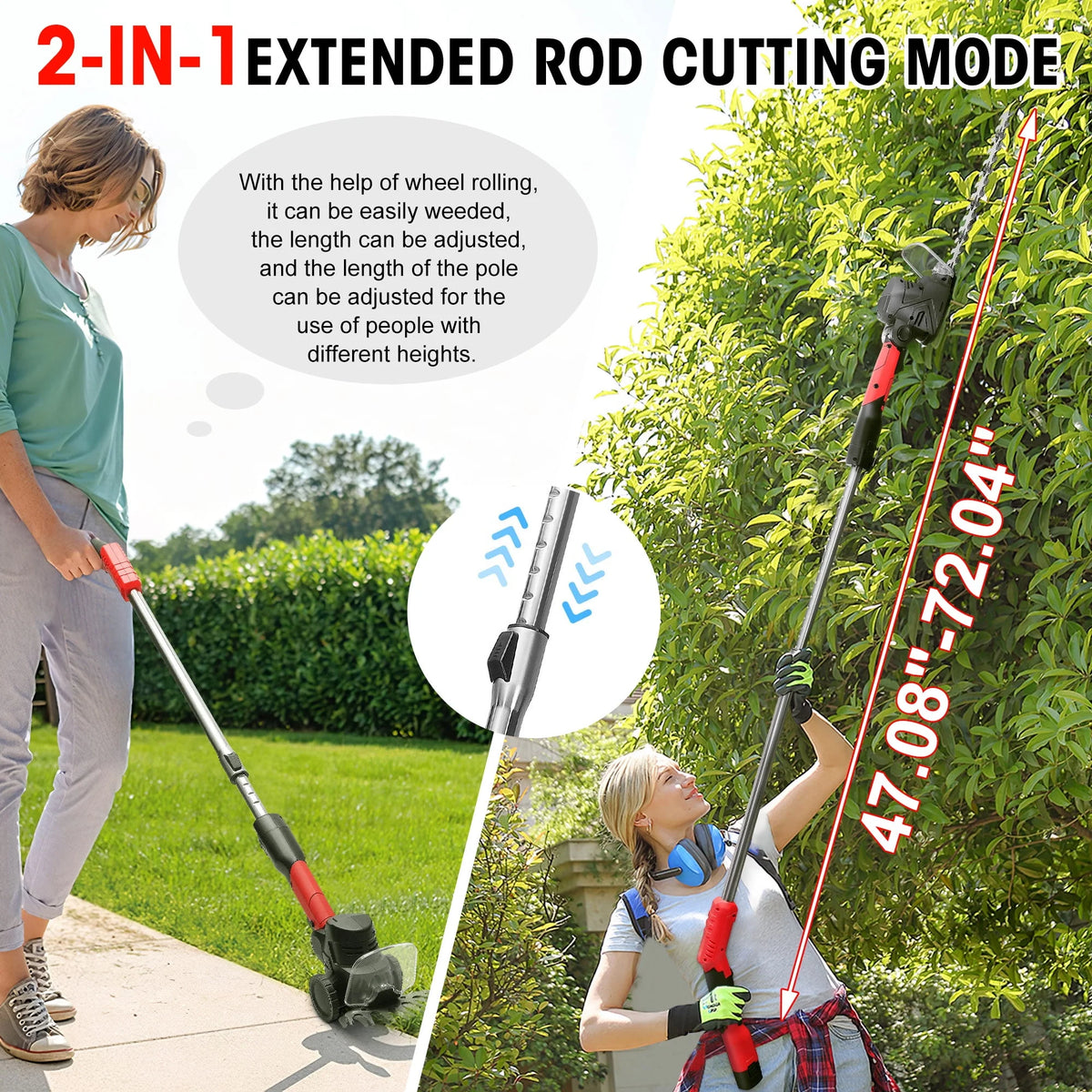 4-in-1 Telescoping Pole Hedge Trimmer Grass Shear Shrub Trimmer with 2.0 Ah Battery, 12V Red K3189