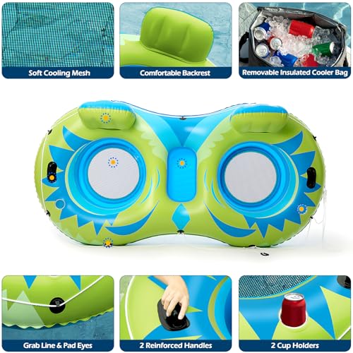 2 Person Inflatable River Tube Float with Cooler Q3844